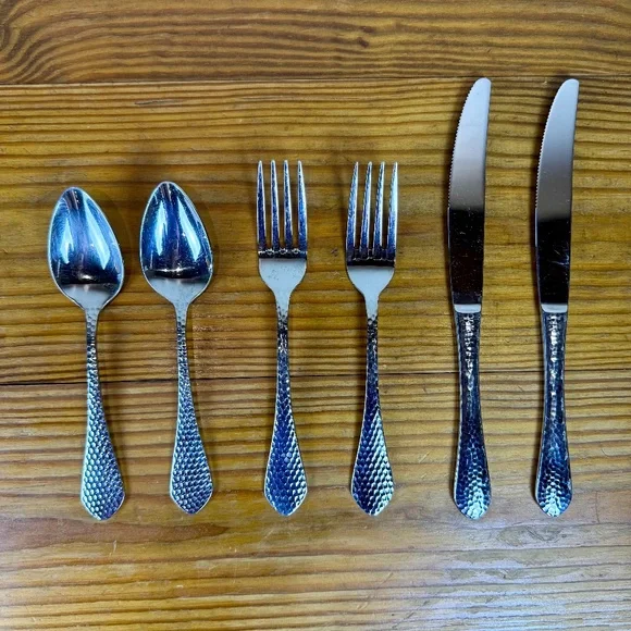 Bon Chef Hammered Stainless Flatware Set | 6-Piece | 18/10 Modern Silverware - Picture 2 of 12